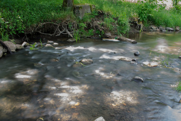 Long exposure of river with rocks