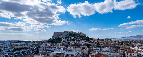 Obraz premium Athens, Greece, Panorama of the city, Acropolis hill and Parthenon