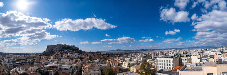 Fototapeta na wymiar Athens, Greece, Panorama of the city, Acropolis hill and Parthenon