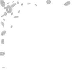 American dollar coins falling. Scattered black and