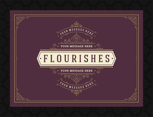 Vintage ornament greeting card calligraphic ornate swirls and vignettes frame design vector template