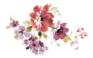 Naklejka premium Flowers watercolor illustration.Manual composition.Big Set watercolor elements.