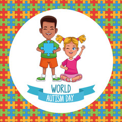 world autism day kids couple with puzzle pieces