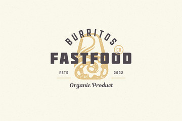 Hand drawn logo burrito silhouette and modern vintage typography retro style vector illustration. - obrazy, fototapety, plakaty
