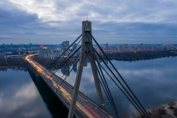 Night aerial view of Kyiv city, Ukraine
