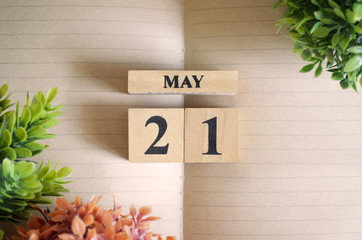 May 21, Appointment date with number cube design for background.