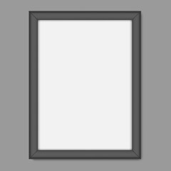 Blank black photo or picture frame on wall, realistic vector mockup. Poster mock-up