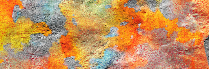 Colorful painted plastered concrete wall. Colors of rainbow. Abstract colorful texture background