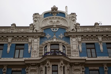 facade of the building of Art nouveau in Riga, capital of Lavtia 