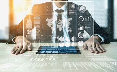 Big Data Technology for Business Finance Analytic Concept. Modern graphic interface shows massive...