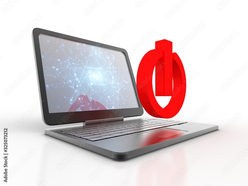 Poster 3d rendering laptop with power sign