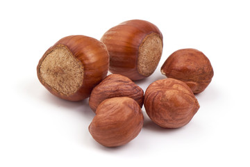 Hazelnut heap, isolated on white background