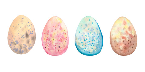 Watercolor hand drawn Easter eggs. Eggs collection in vintage boho stile. 