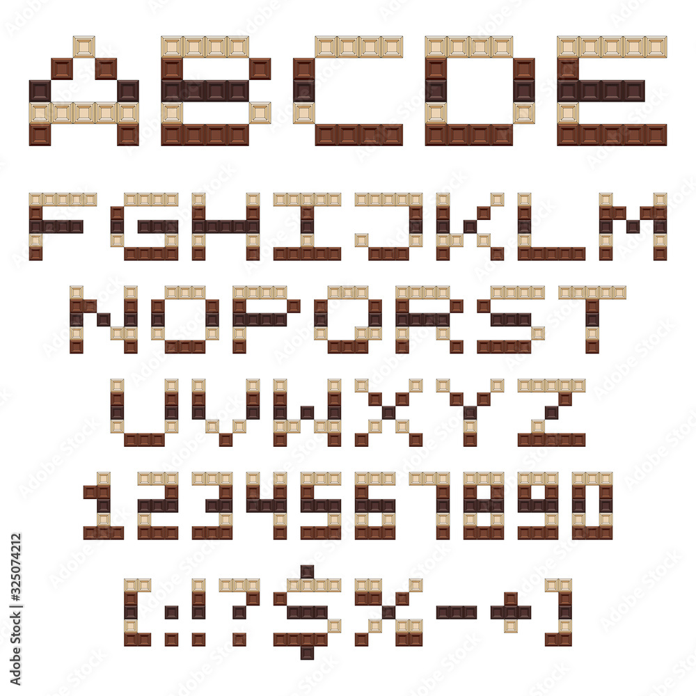 Aufkleber chocolate alphabet, letters, numbers and signs. set of isolated vector objects on a white background