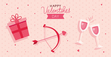 happy valentines day card with arch cupid and decoration vector illustration design