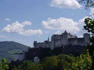 Fototapeta na wymiar Landscape with a view of Salzburg and Salzburg Castle.