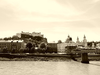 Fototapeta na wymiar Landscape with a view of Salzburg and Salzburg Castle