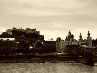 Fototapeta na wymiar Landscape with a view of Salzburg and Salzburg Castle
