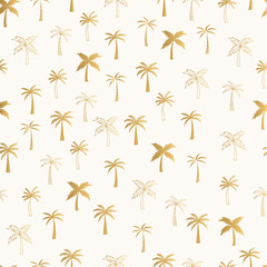 Golden pattern with hand drawn palms. Vector illustration.