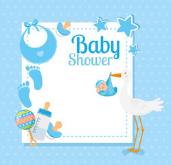 baby shower card with stork and decoration vector illustration design