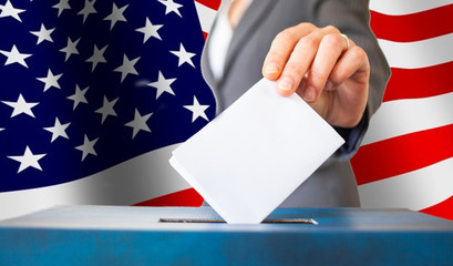 elections in the US - voting ballot and American flag