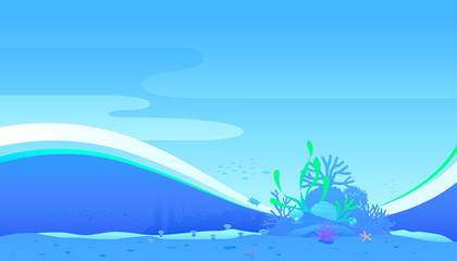 Obraz na płótnie Canvas Underwater world scene of coral reefs and sea life in the deep blue ocean . Vector illustration