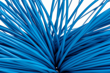 Bundle of blue cables close-up