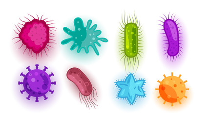 set of different virus and bacteria shapes