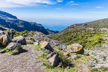 View from the Lemosho trail, the most scenic trail on mount Kilimanjaro, Tanzania