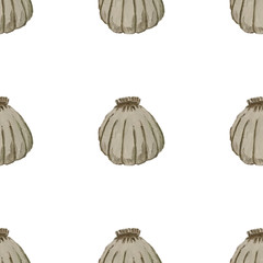 Seamless pattern with sea shells. Hands gouache illustration. Marine pattern, design for wallpaper, fabrics, textiles, packing.