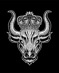 Bull head with crown king perfect for t-shirt design