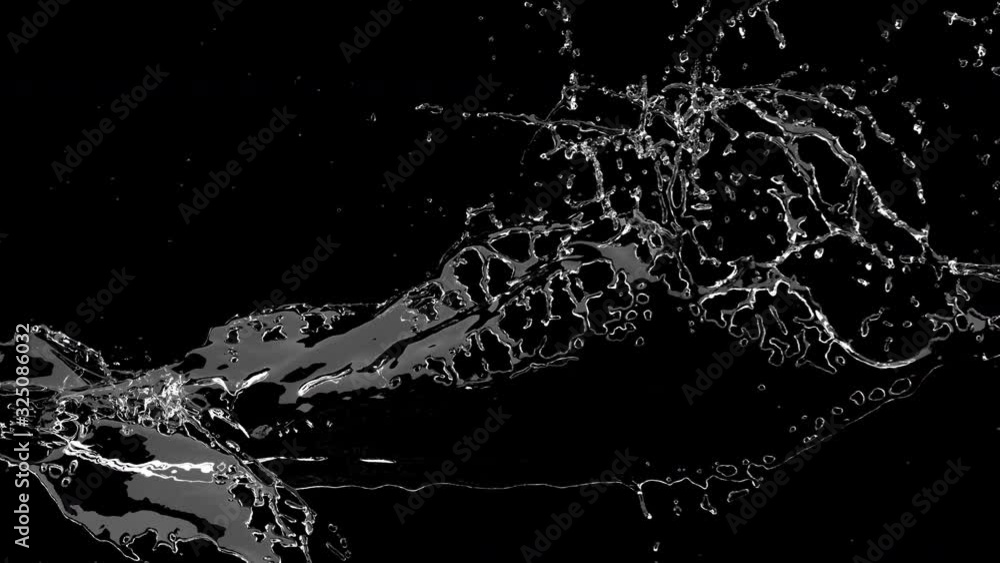 Poster super slow motion close up liquid water splash concept idea. 3d animation with alpha channel.4k