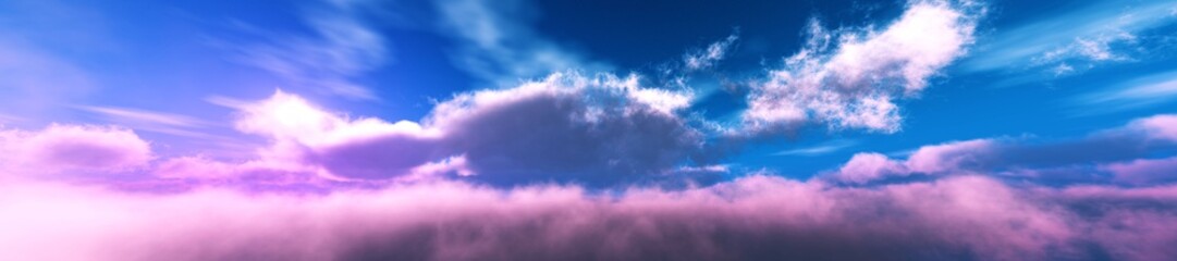 Obraz premium cloudy panorama, sunset among clouds to the sun, sunrise above clouds