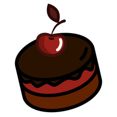 Cake with cherries. Flat vector illustration on a white background.