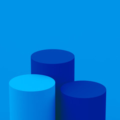 3d blue cylinder podium minimal studio background. Abstract 3d geometric shape object illustration render. Phantom blue color.Display for technology Innovation product.