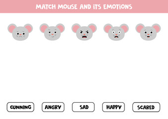 Face emotions. Game for kids with gray mouse.