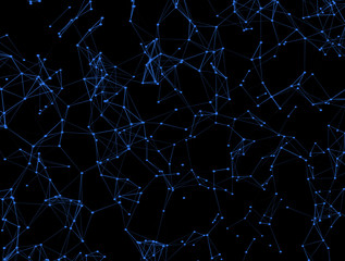 Abstract dark background with blue lines and dots.