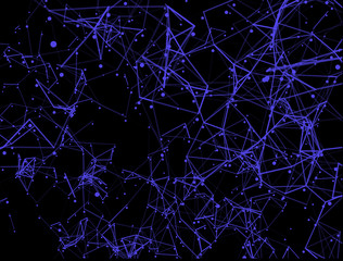 Abstract dark background with blue lines and dots.