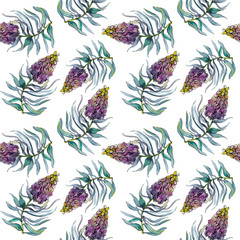 Seamless pattern with a flowers  on a white background. Dynamic watercolor flowers and pen graphics