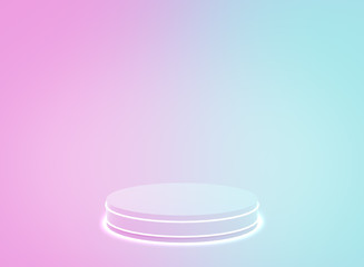 3d pink blue neon light cylinder podium minimal studio gradient color background. Abstract 3d geometric shape object illustration render. Display for valentine day and technology product.