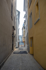 The narrow alley in midtown of Zurich for background , copy space , Switzerland