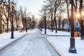 sunrise over Petrovsky Boulevard in Moscow city