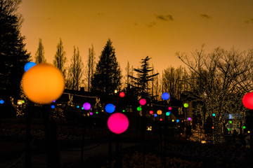 写真素材：色とりどりの球体とイルミネーション