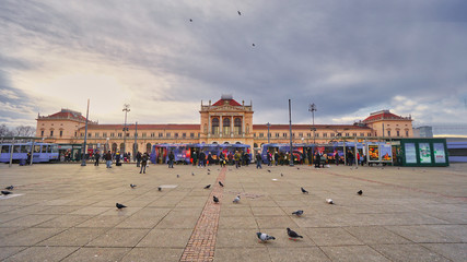 Zagreb, Croatia - February 20, 2020 : Glavni kolodvor main railway station in Zagreb and landscape view in Zagreb, Croatia. Balkan European Country