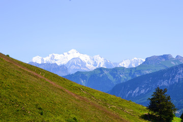 Beautiful view in the French Alps mountain countryside.