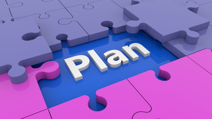 Puzzle in purple and blue with plan concept