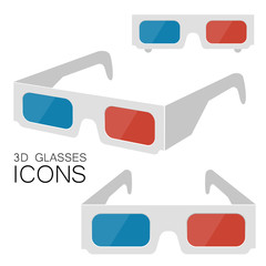3D Cinema Glasses Icon Set isolated on White