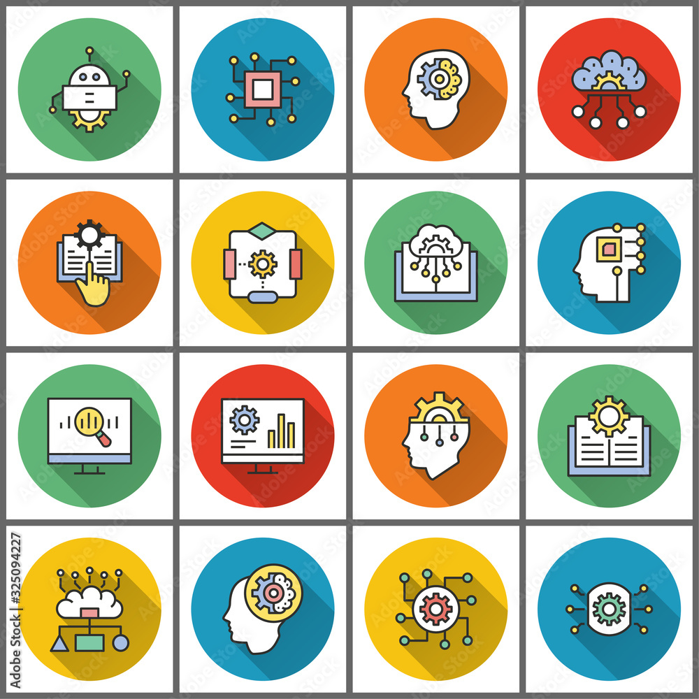 Poster machine learning icons for graphic and web design.