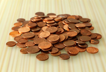 Small euro cent coins in a close-up