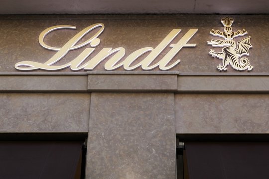 Lyon, France - August 15, 2016:  Lindt Logo On A Wall. Lindt Is A Swiss Chocolatier And Confectionery Company